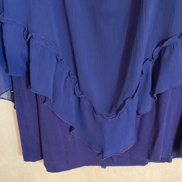 2- Womens 2X Navy Blue Layered Ruffle Chiffon Overlay Top & Lace Stripe Blouse - Picture 8 of 12